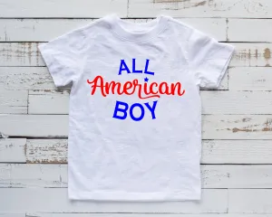 All American Boy - Youth Fourth Of July Shirt - Memorial Day - Red White and Blue