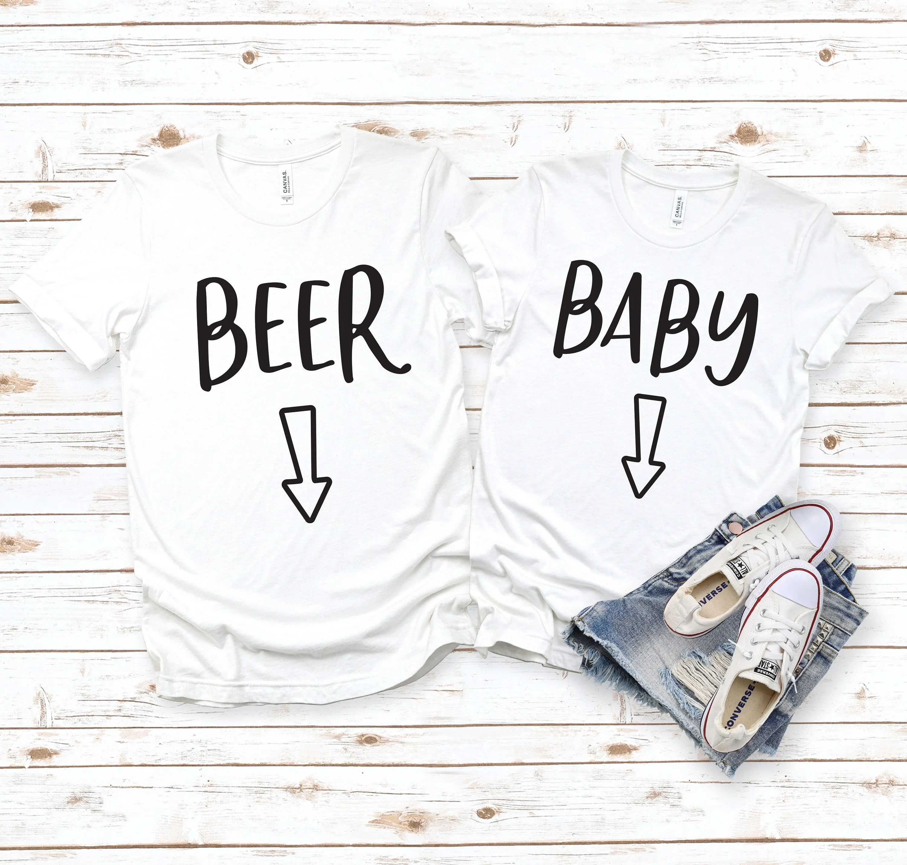 Baby and Beer T Shirts -Matching Shirts - Cute Pregnancy Announcement - Funny Shirts - Parents to Be Matching