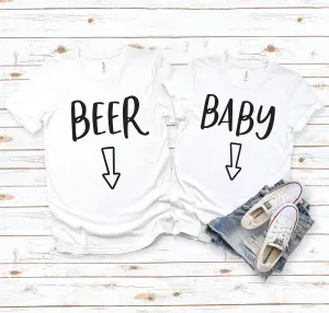 Baby and Beer T Shirts -Matching Shirts - Cute Pregnancy Announcement - Funny Shirts - Parents to Be Matching