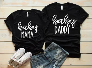 Baby Mama and Baby Daddy Couples Shirts - Matching Parents Shirts - Cute Pregnancy Announcement - Reveal