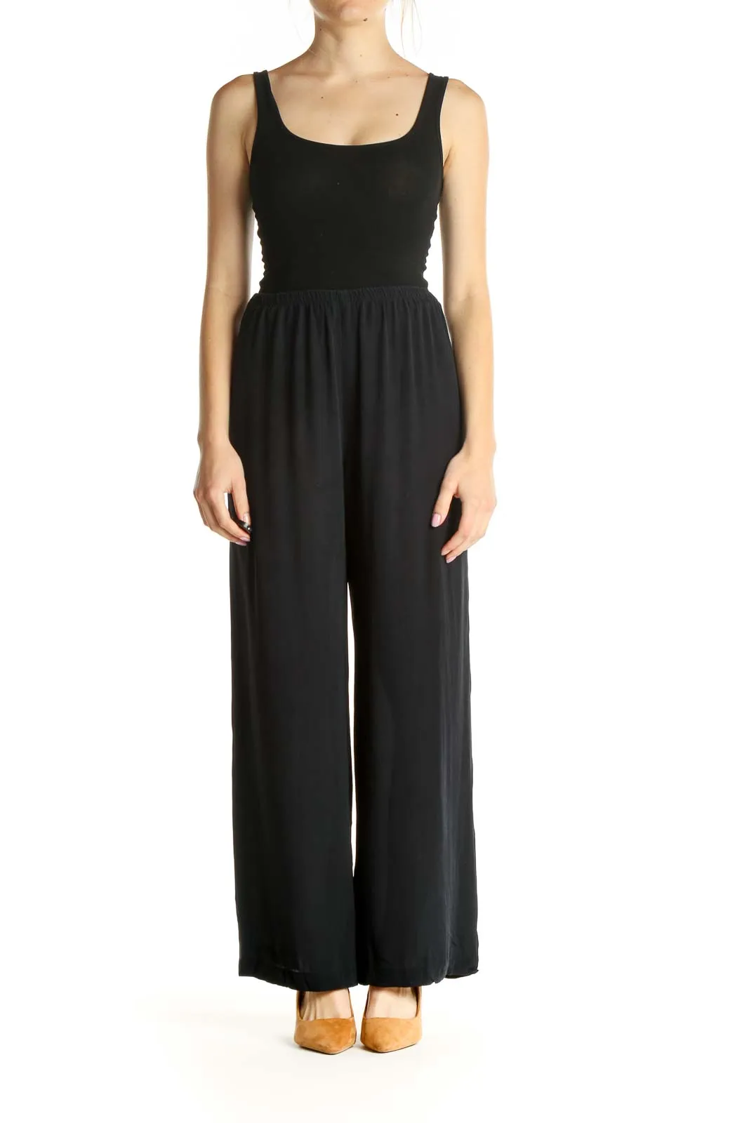 Black Solid Classic Palazzo Pants