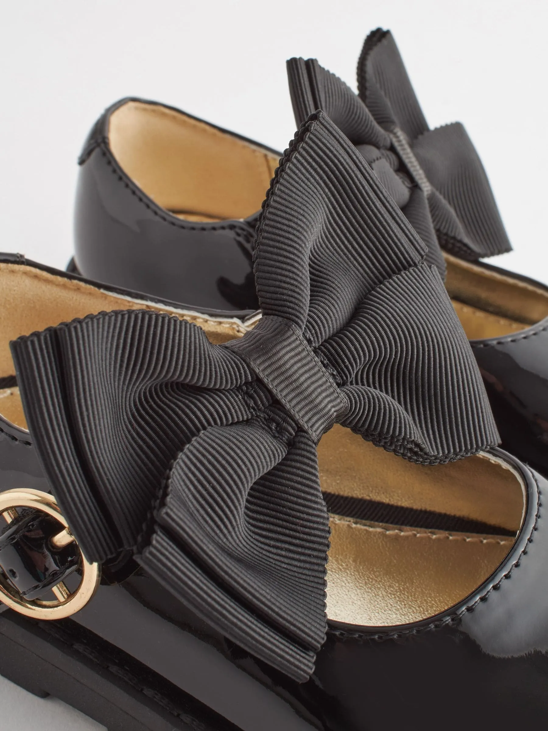 Black Wide Fit (G) Chunky Bow Mary Jane School Shoes