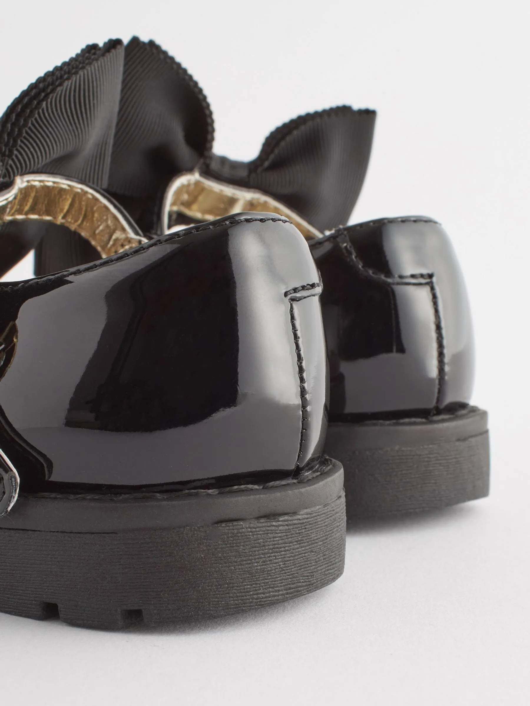 Black Wide Fit (G) Chunky Bow Mary Jane School Shoes