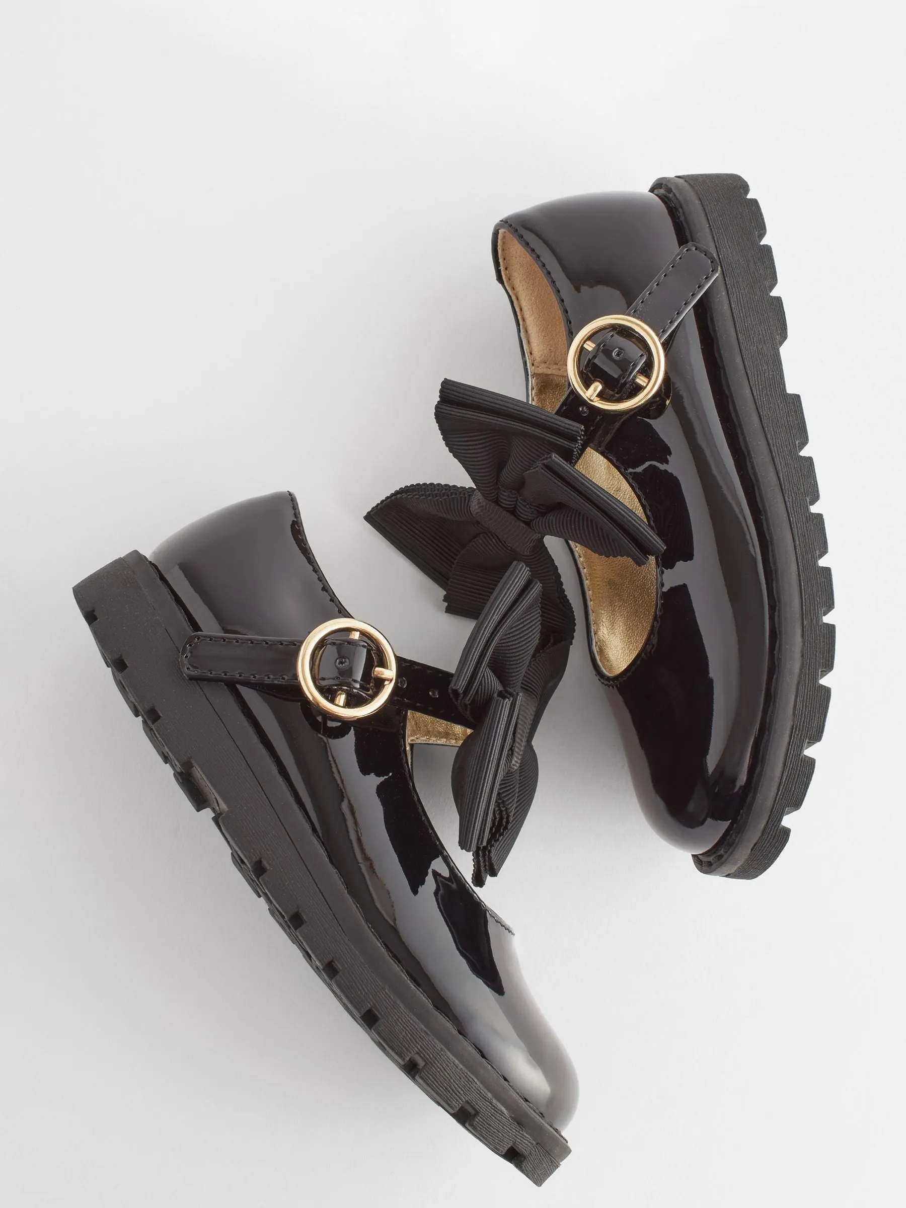 Black Wide Fit (G) Chunky Bow Mary Jane School Shoes