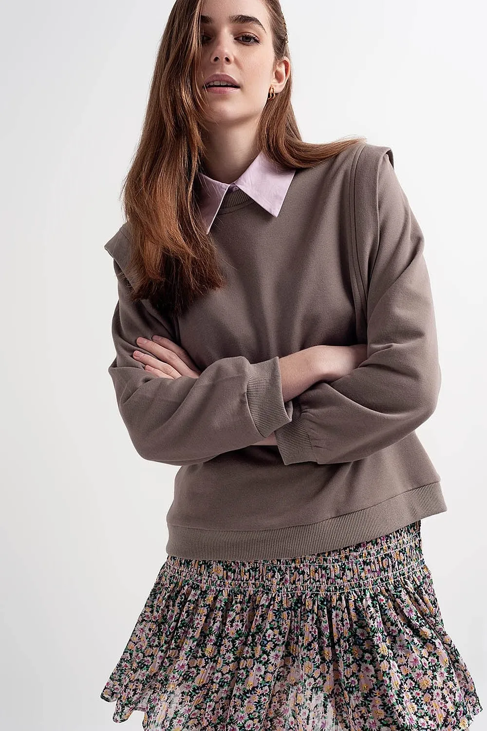 Boyfriend Sweatshirt With Shoulder Details In Gray