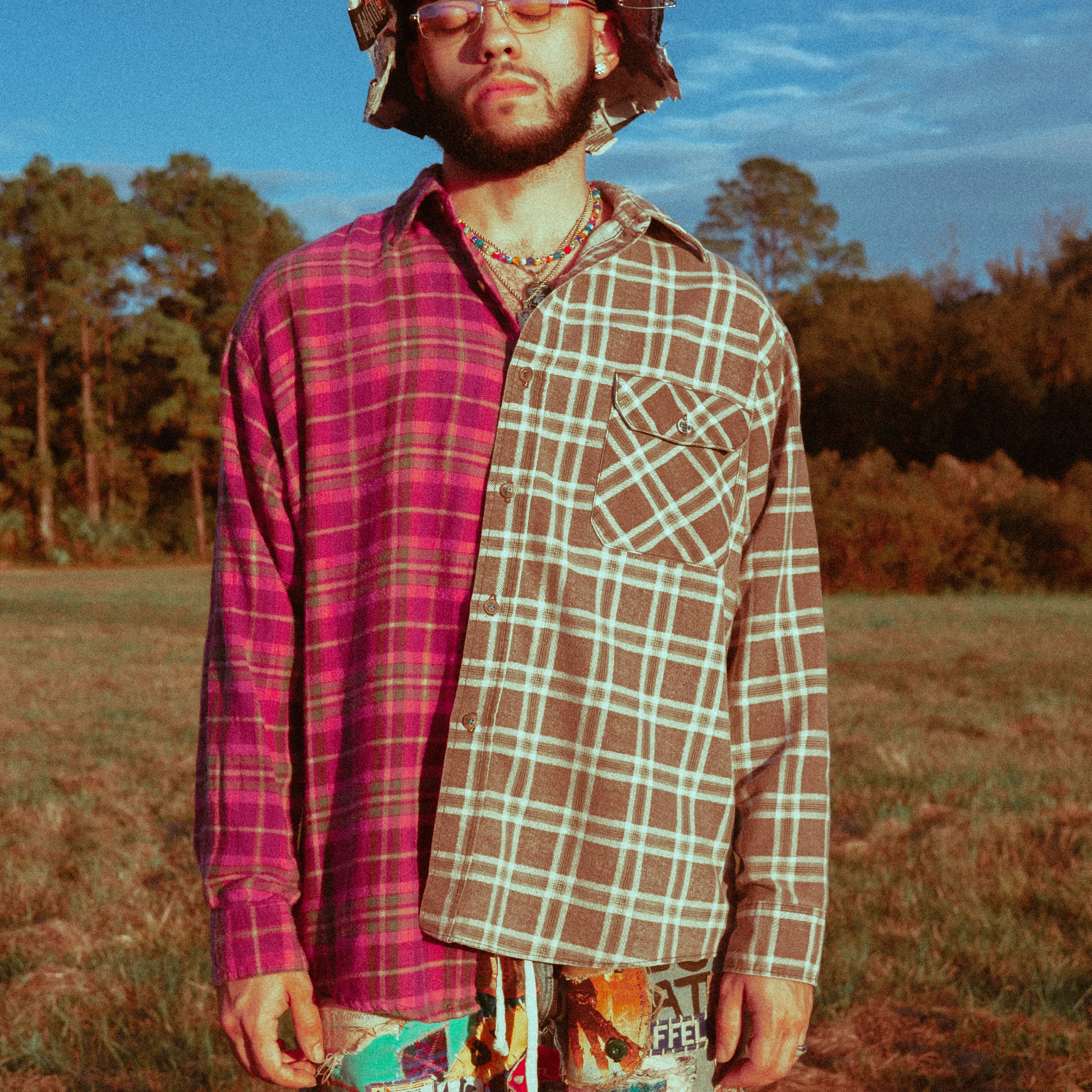 brown/purple half/half flannel