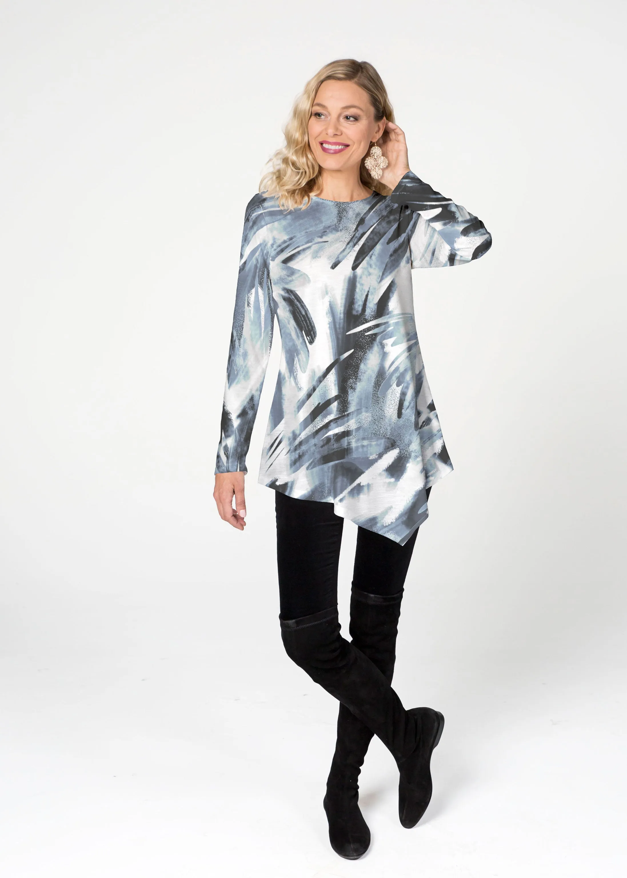 Brush Strokes  (17167) ~ Asymmetrical French Terry Tunic