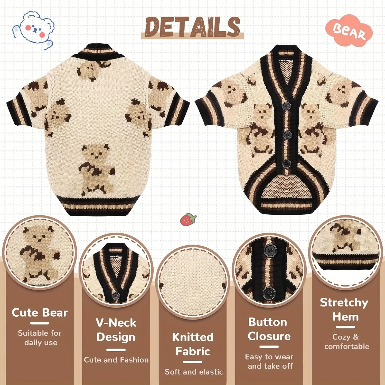 Cartoon Dog Sweaters for Small Dogs, Winter Knitwear