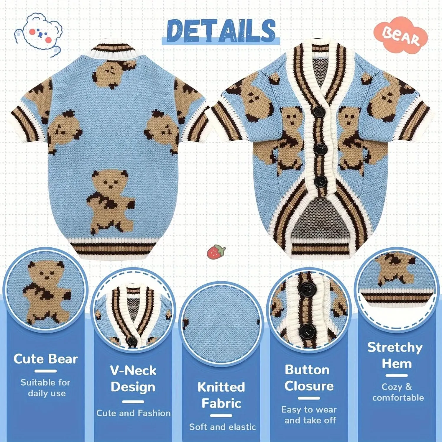 Cartoon Dog Sweaters for Small Dogs, Winter Knitwear