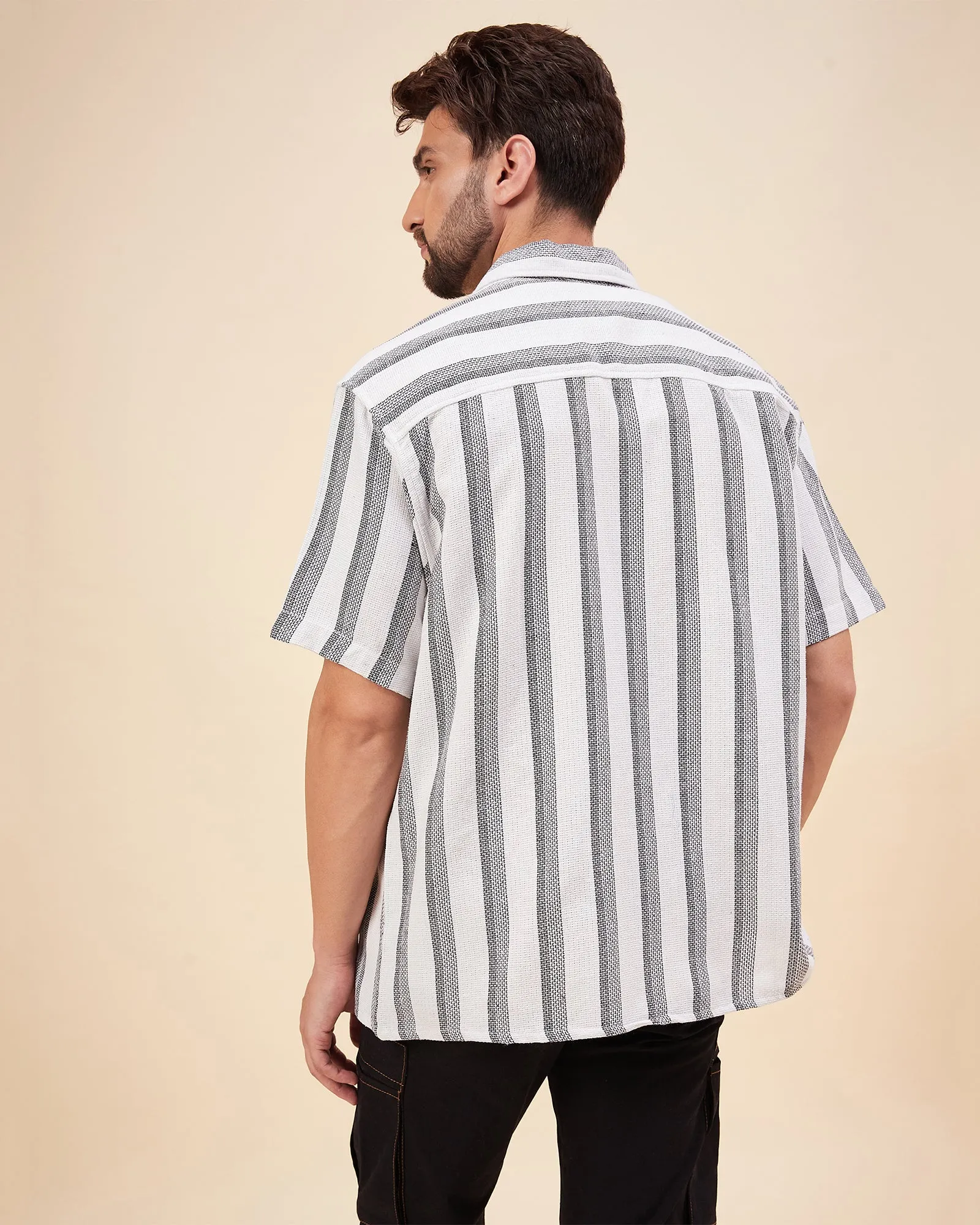 Chimpaaanzee Men White & Black Oversized Fit Shirt