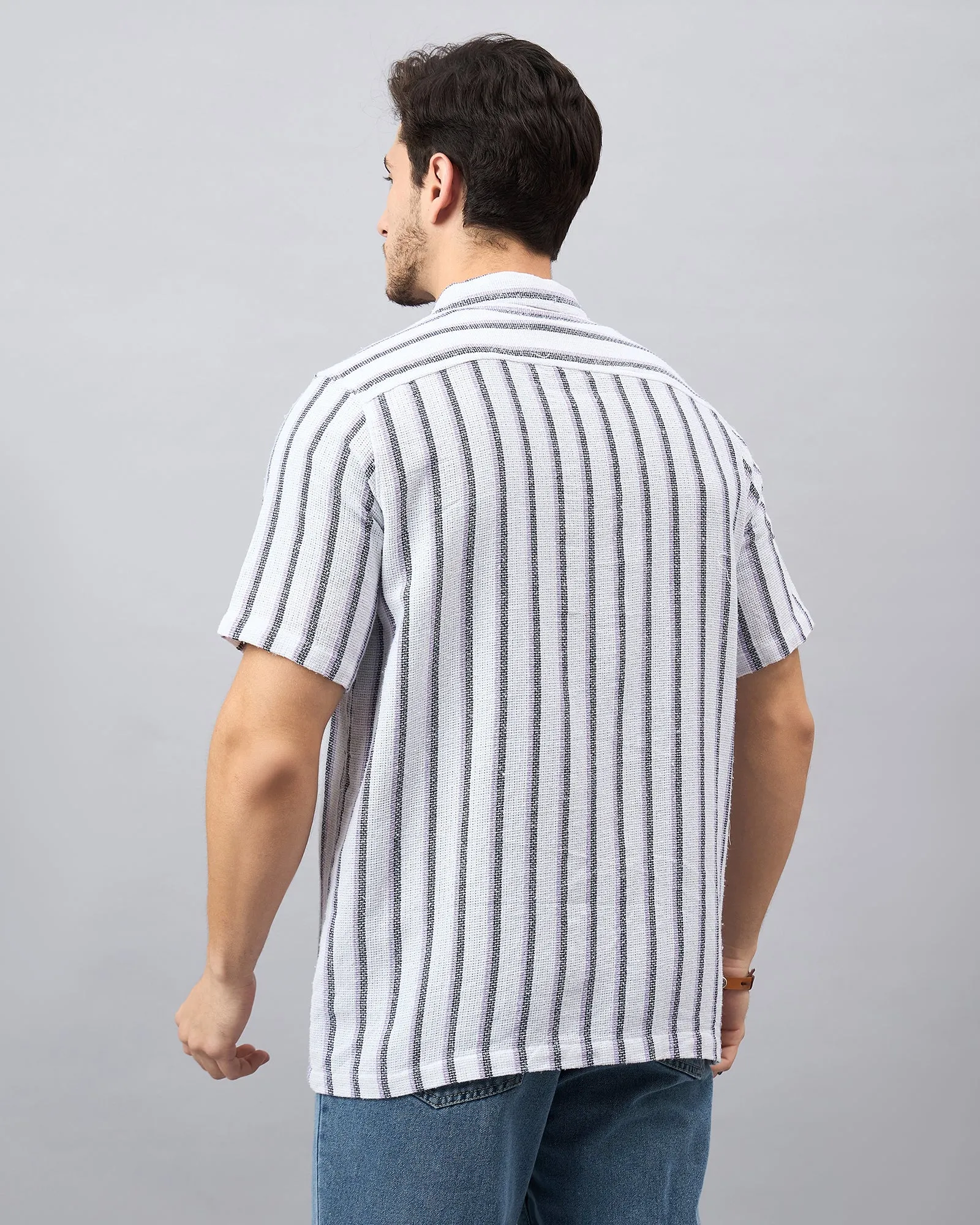 Chimpaaanzee Men White & Purple Regular Fit Shirt