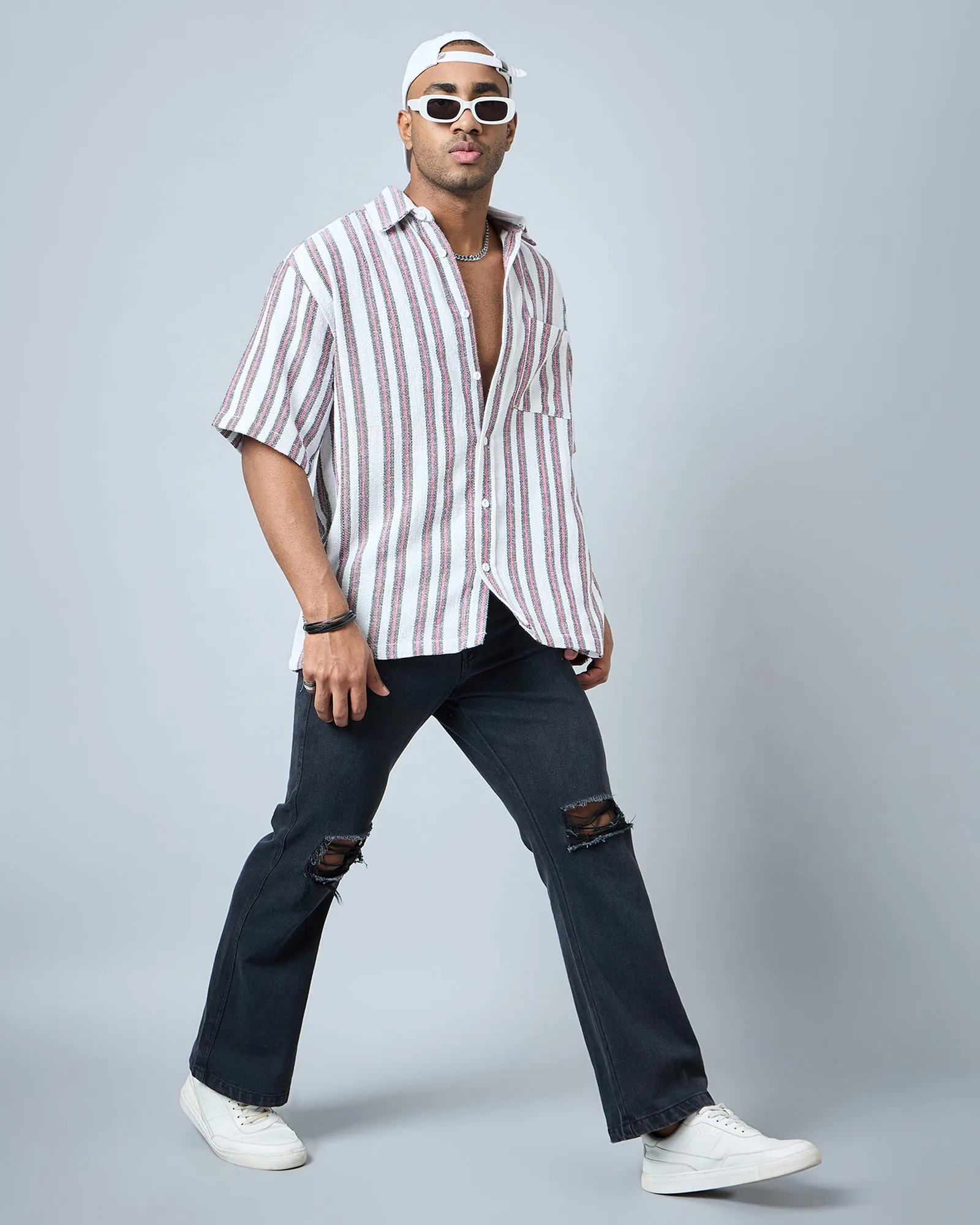 Chimpaaanzee Men White & Red Oversized Shirt
