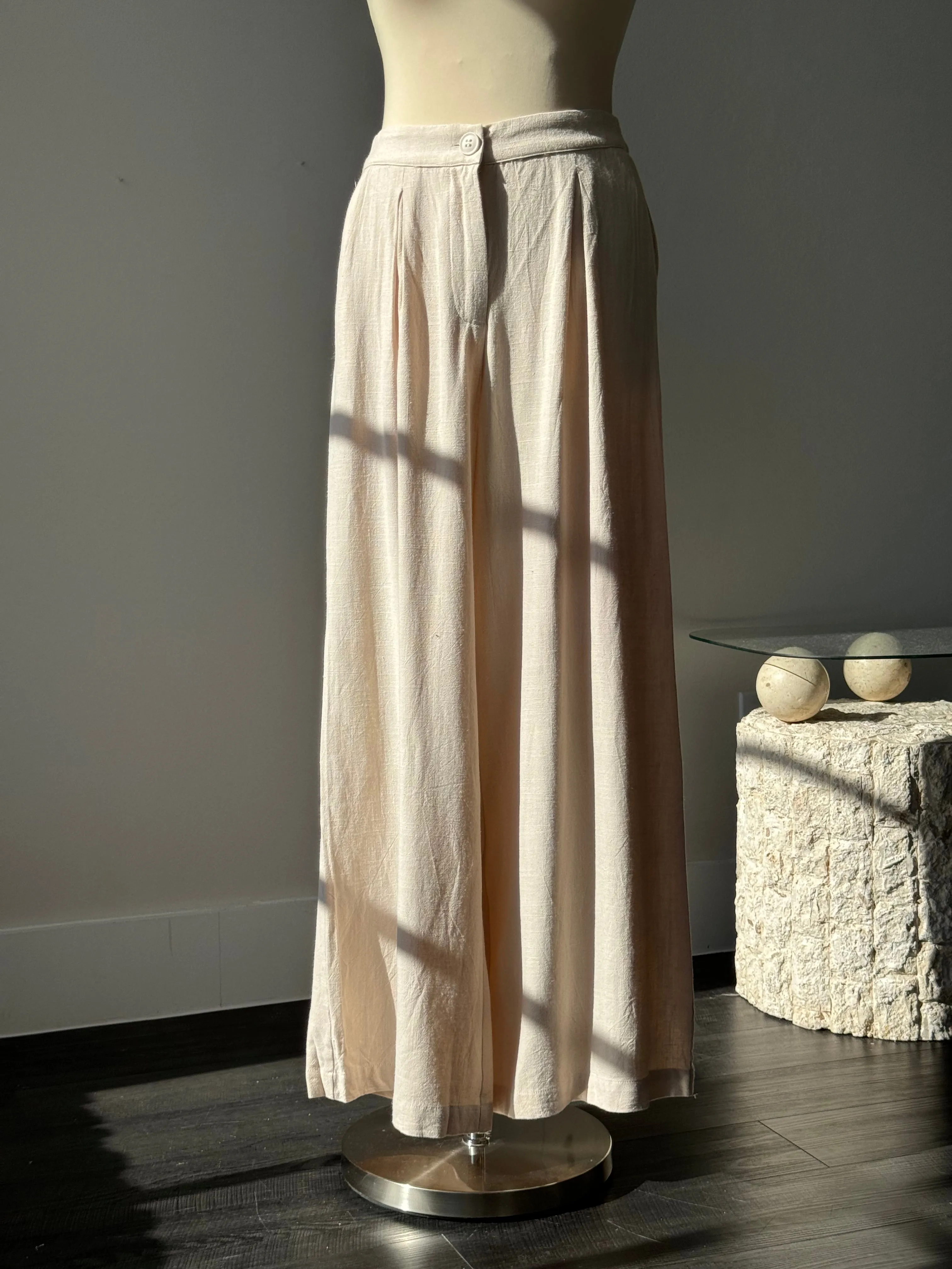 Courtney Cotton & Linen Wide Leg Pants In Natural