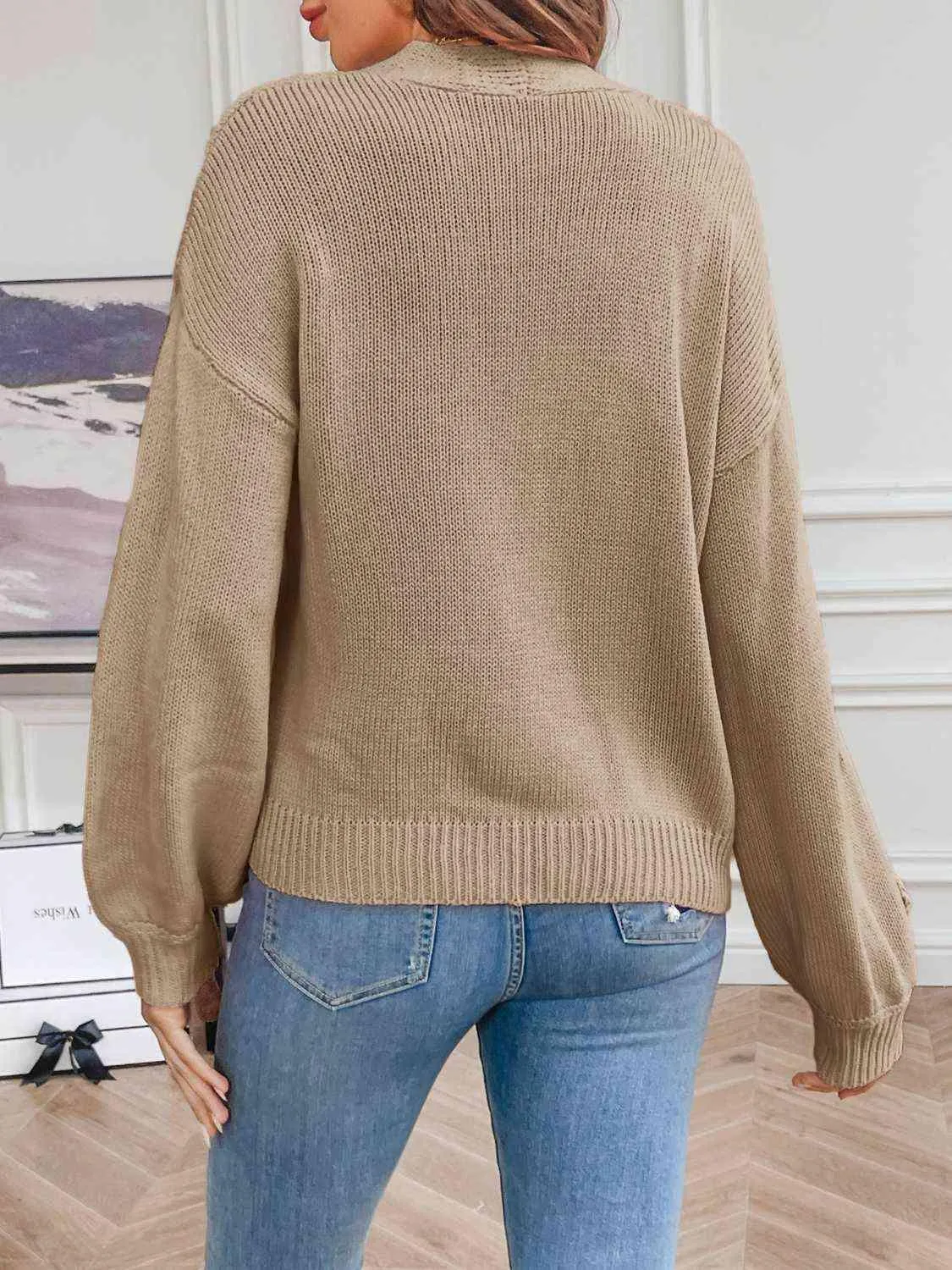 Cozy Aesthetic Open Front Floral Knit Cardigan
