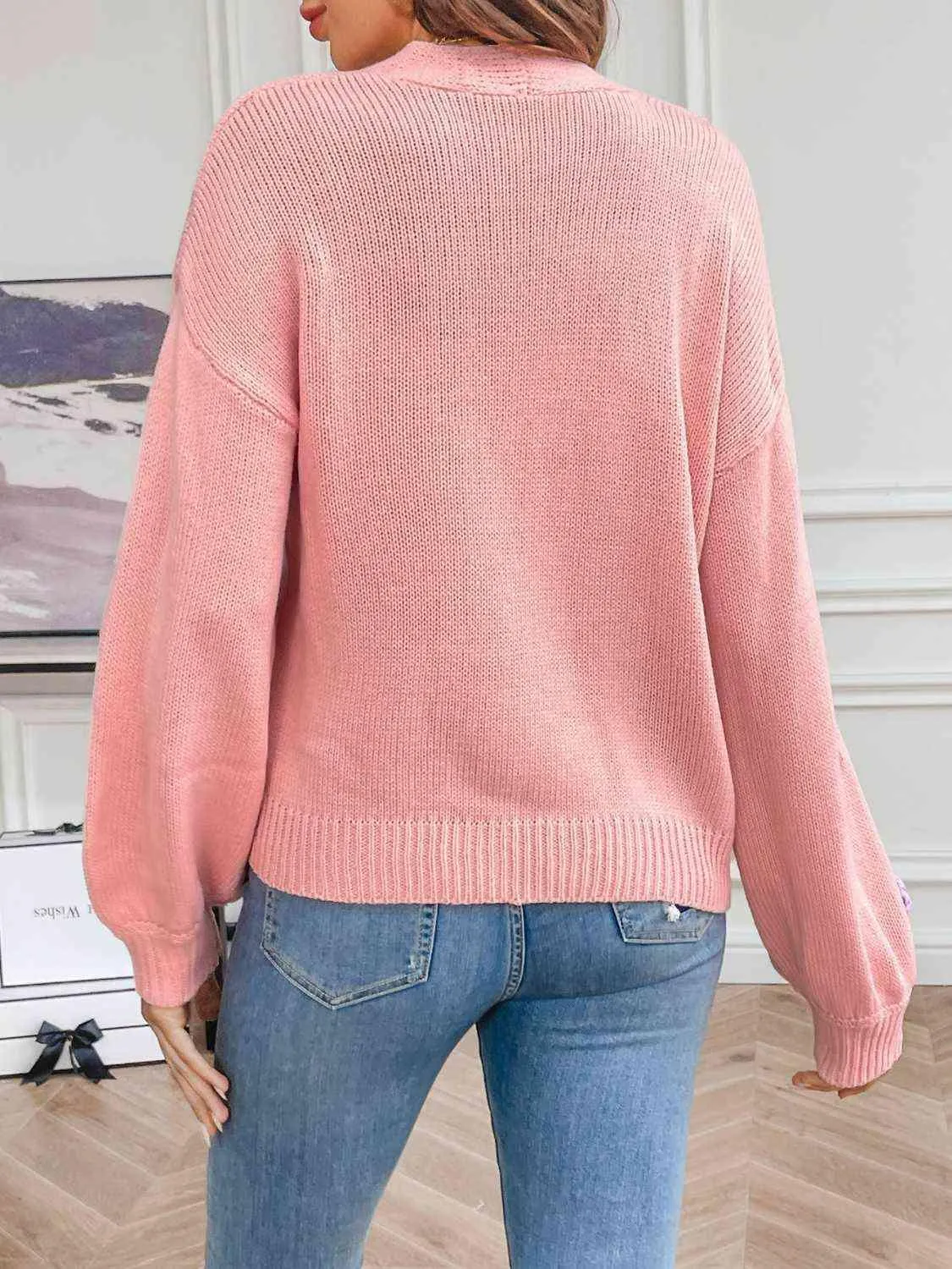 Cozy Aesthetic Open Front Floral Knit Cardigan