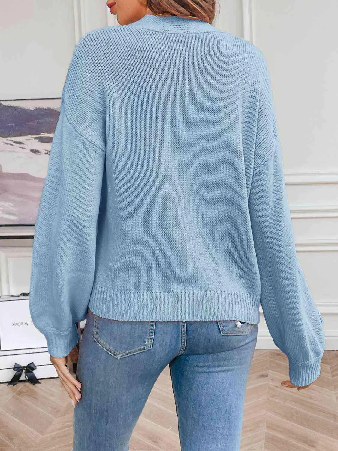 Cozy Aesthetic Open Front Floral Knit Cardigan