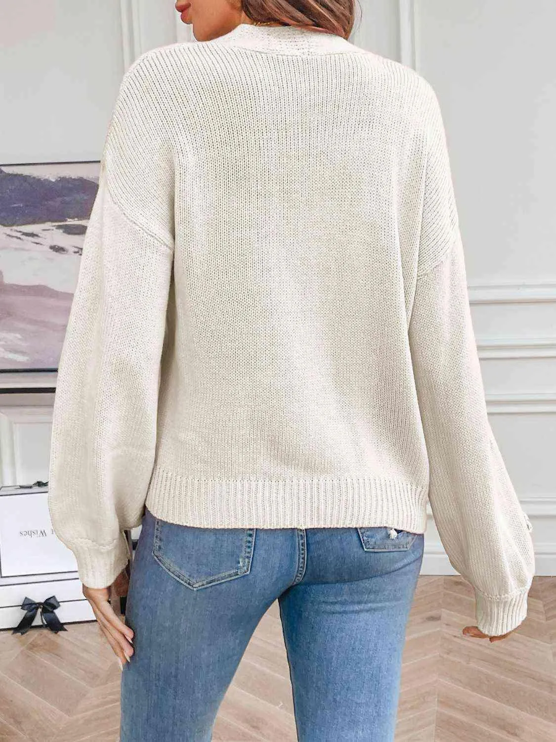 Cozy Aesthetic Open Front Floral Knit Cardigan
