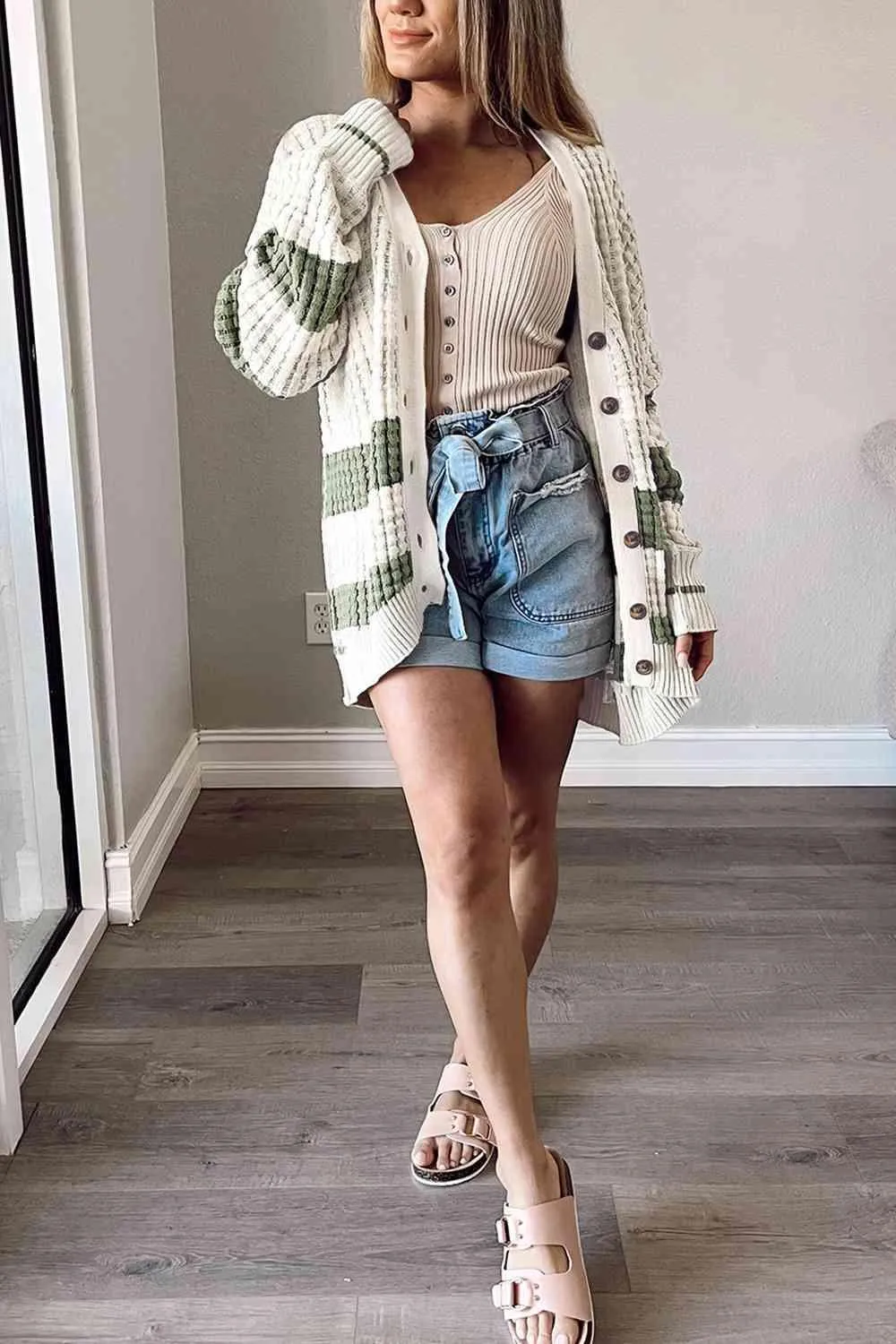 Cozy Cover-Up Striped Button Cardigan