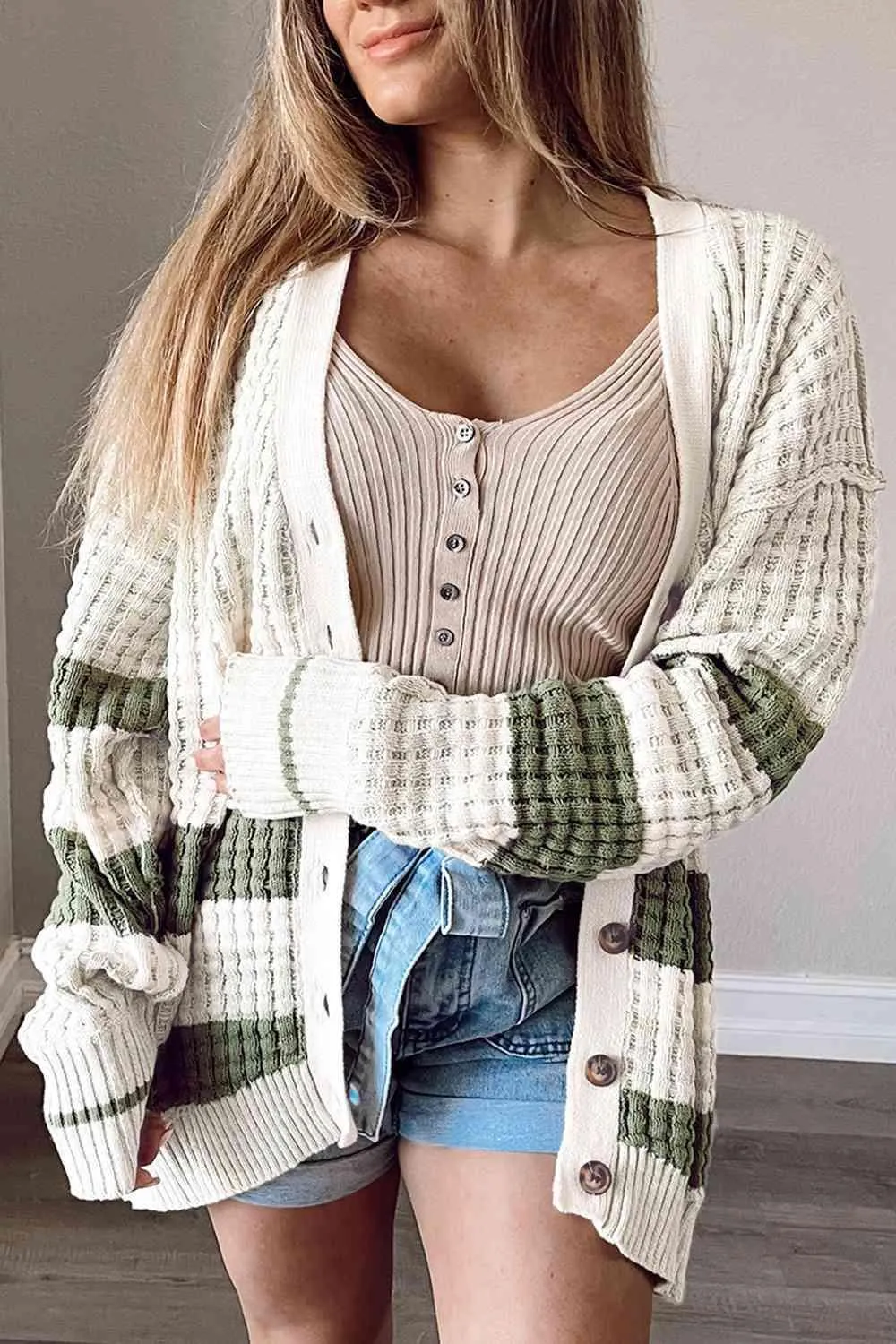 Cozy Cover-Up Striped Button Cardigan