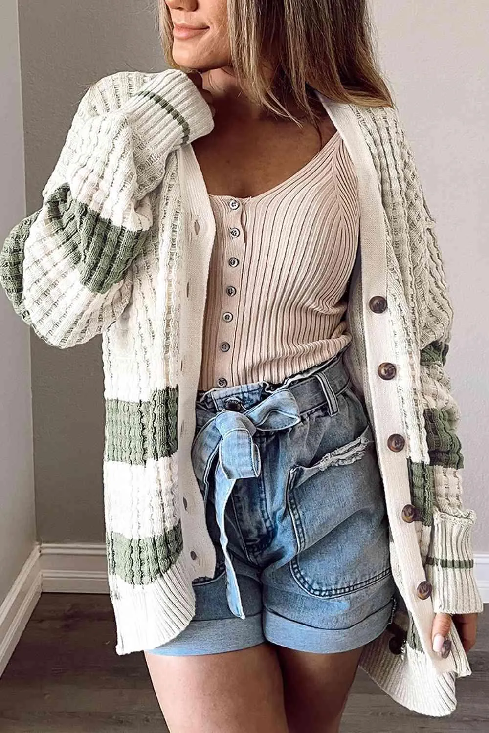 Cozy Cover-Up Striped Button Cardigan