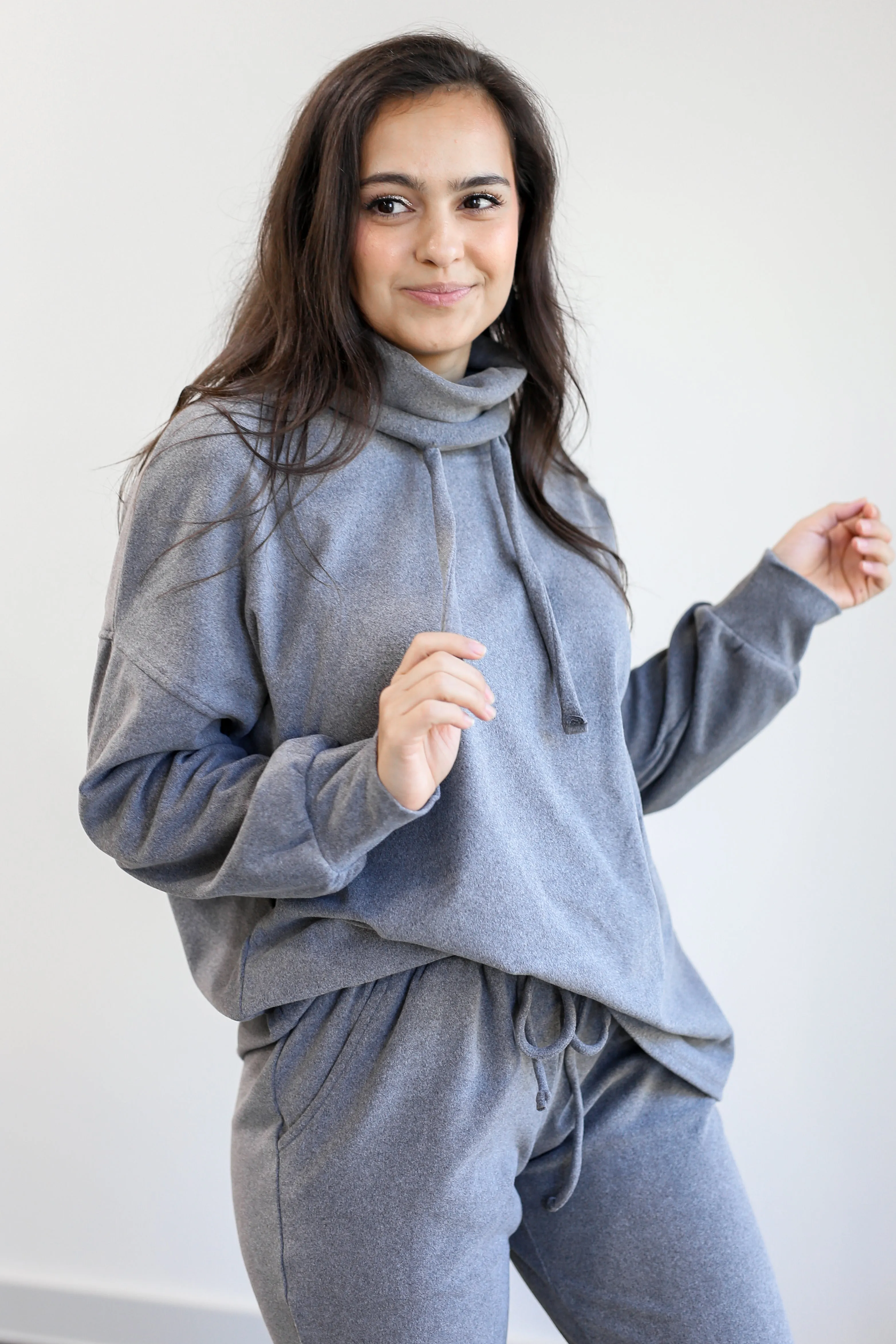 Cozy On The Run Shift Top In Charcoal