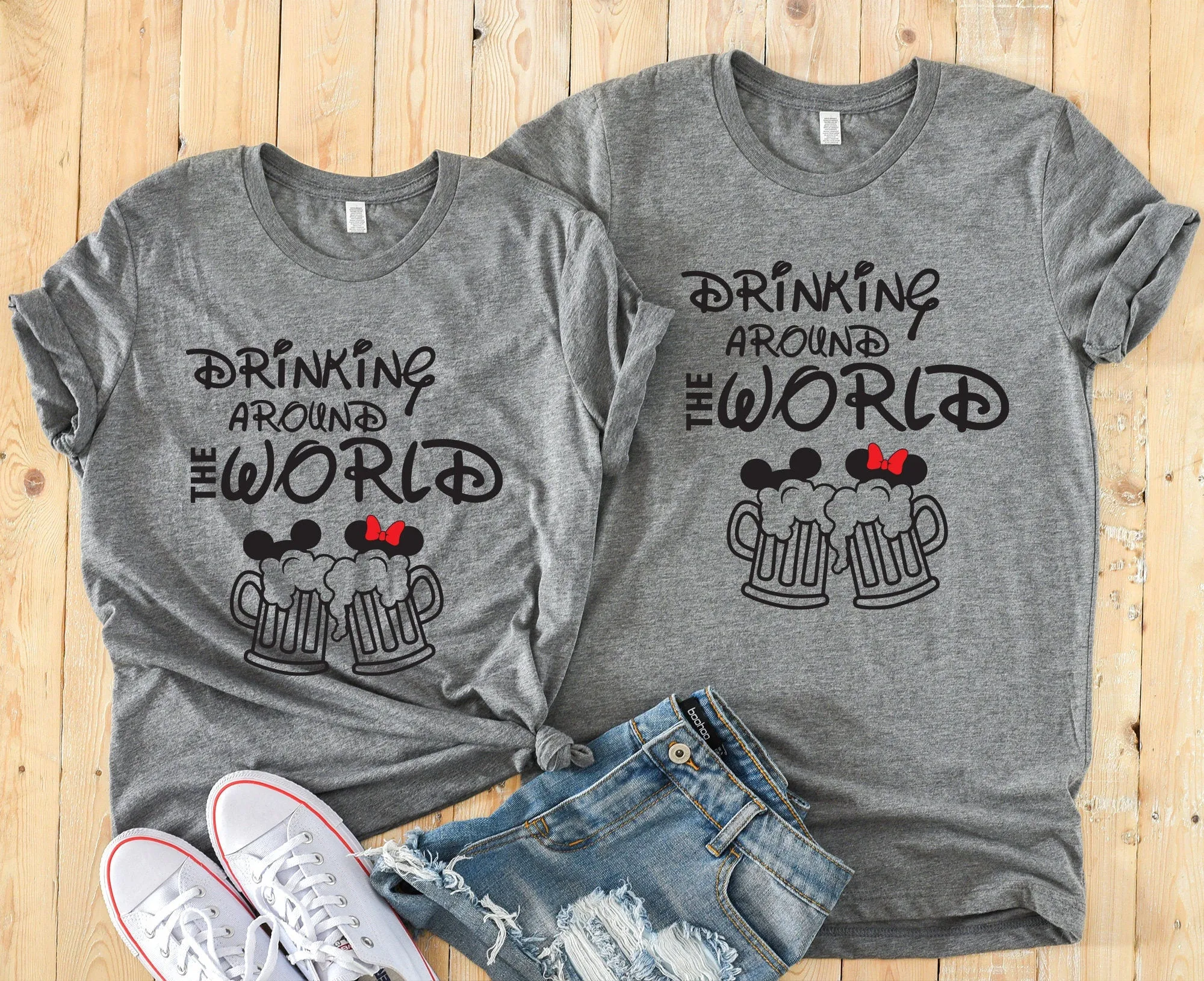 Drinking Around the World Matching Disney Shirts - Disney Couples - Epcot Food and Wine Festival - Beer Mugs - Mickey Ears