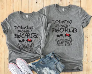 Drinking Around the World Matching Disney Shirts - Disney Couples - Epcot Food and Wine Festival - Beer Mugs - Mickey Ears