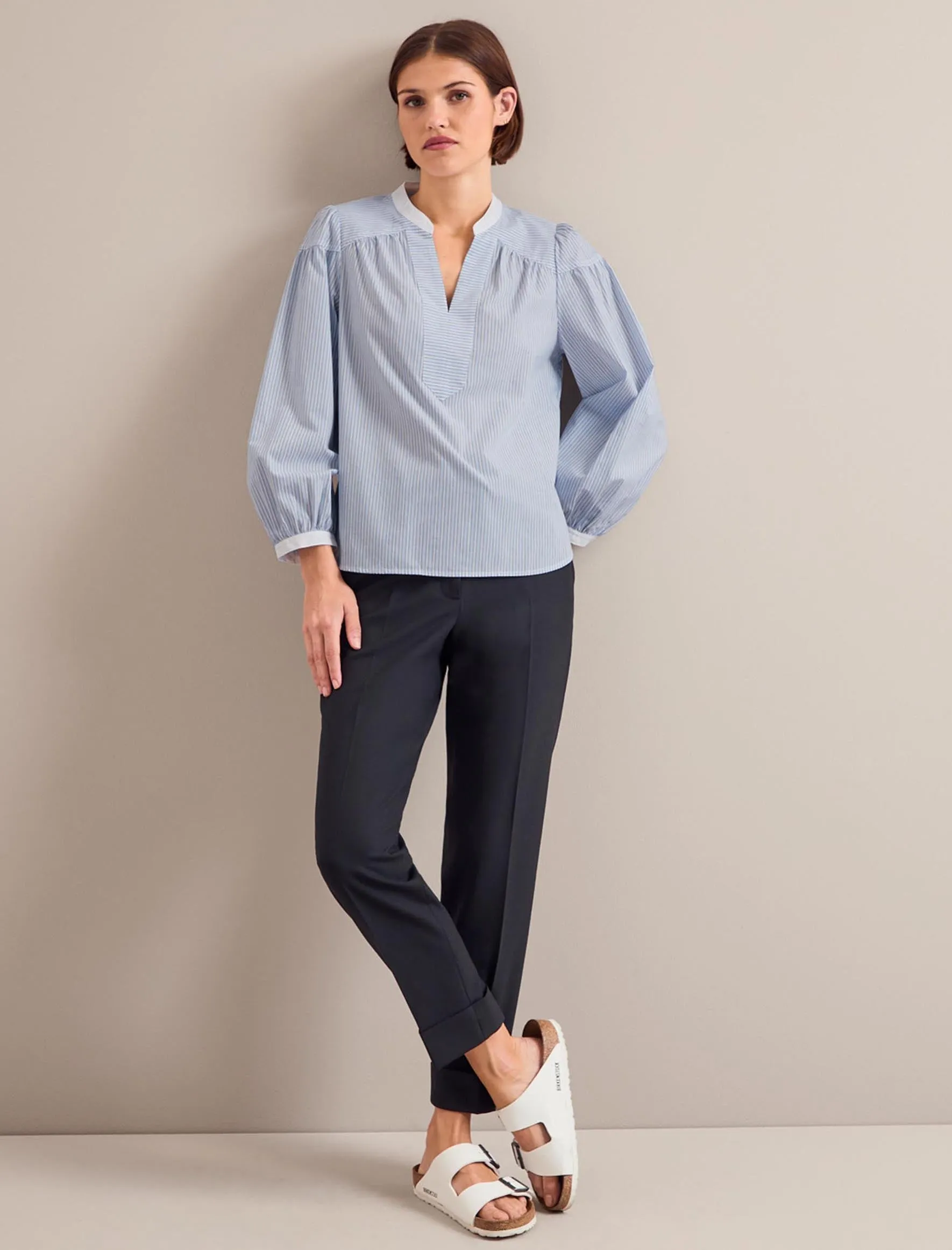 Erica Organic Cotton Shirt - Mid Stripe Blue White