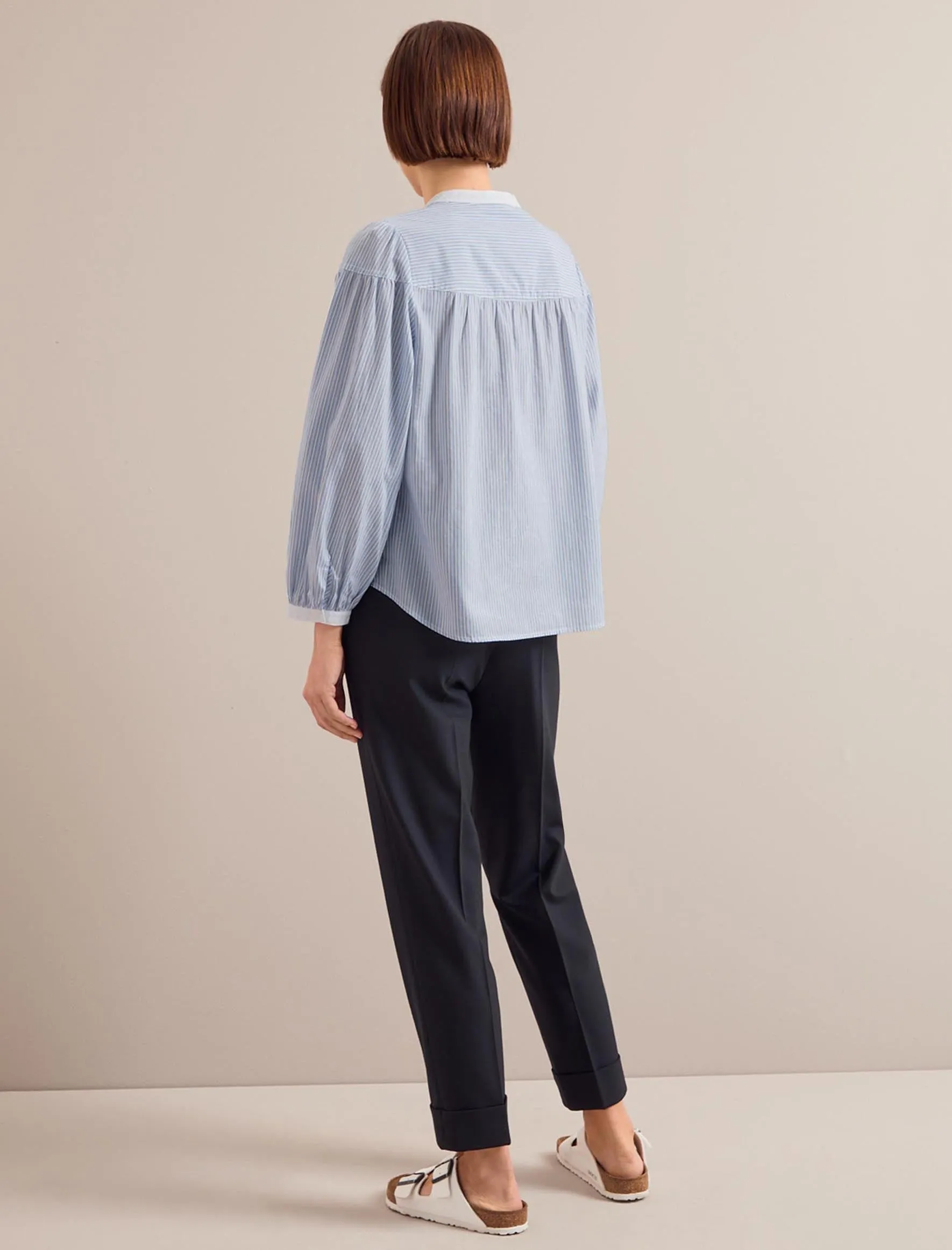 Erica Organic Cotton Shirt - Mid Stripe Blue White