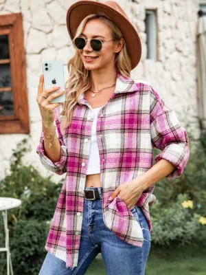 Flannel Snap Button Shacket - Pink