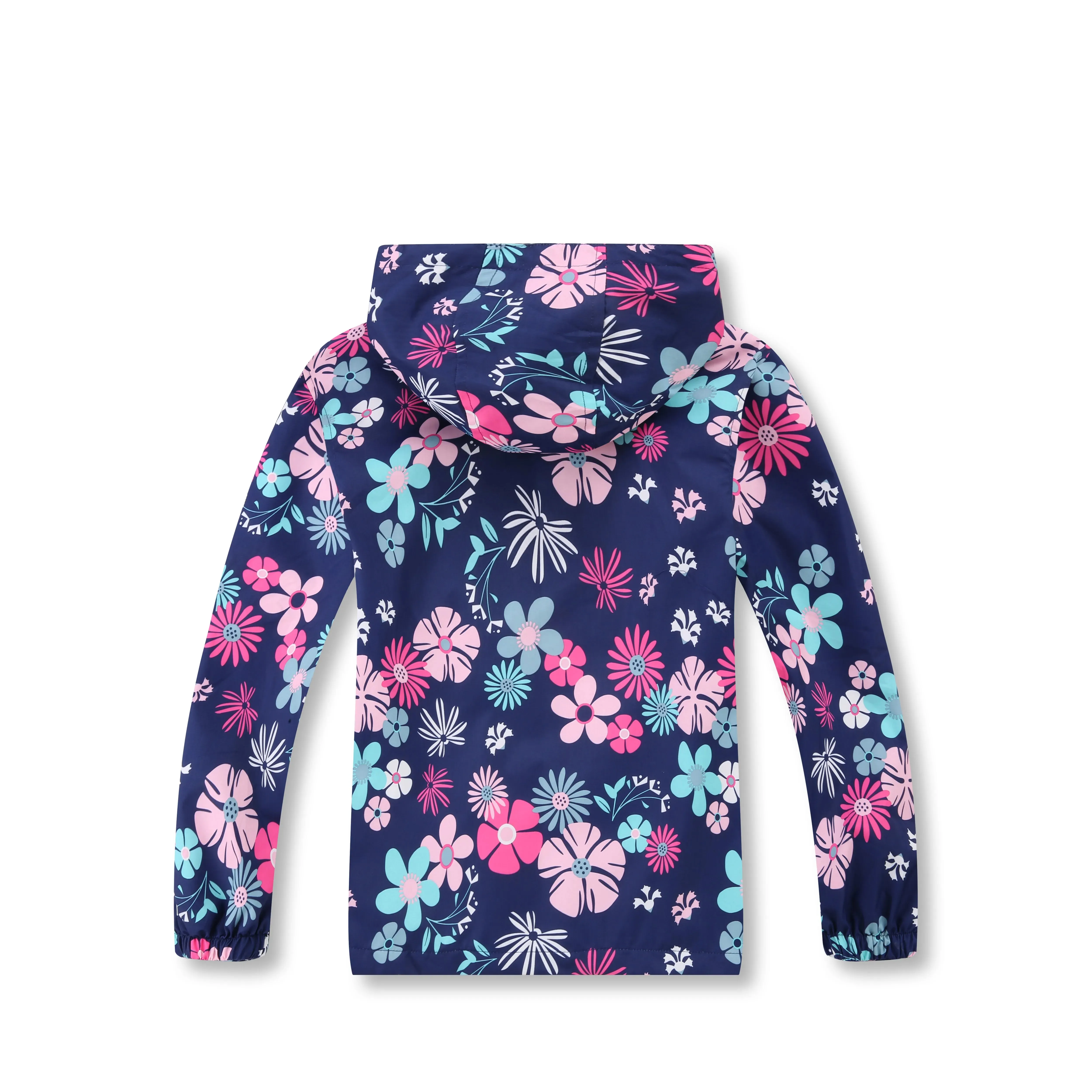 Girls Flower Navy Rain Jacket Lightweight Hooded Warm Lined Raincoats
