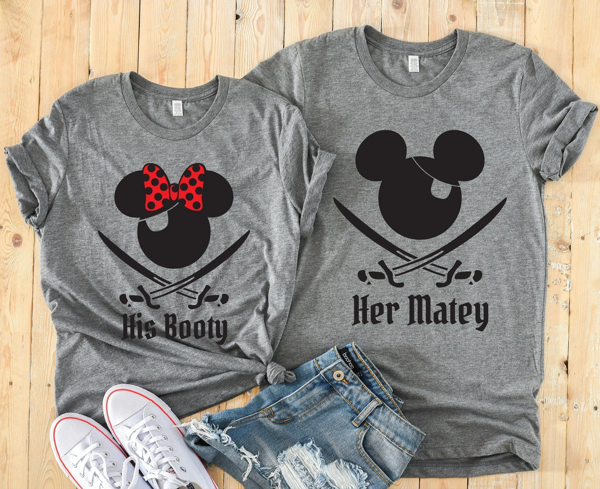 Her Matey and His Booty Adult Pirate Minnie & Mickey Shirts - Disney Couples - Matching Shirts - Funny Pirate Sayings