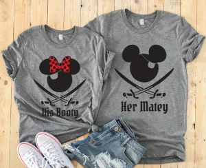 Her Matey and His Booty Adult Pirate Minnie & Mickey Shirts - Disney Couples - Matching Shirts - Funny Pirate Sayings