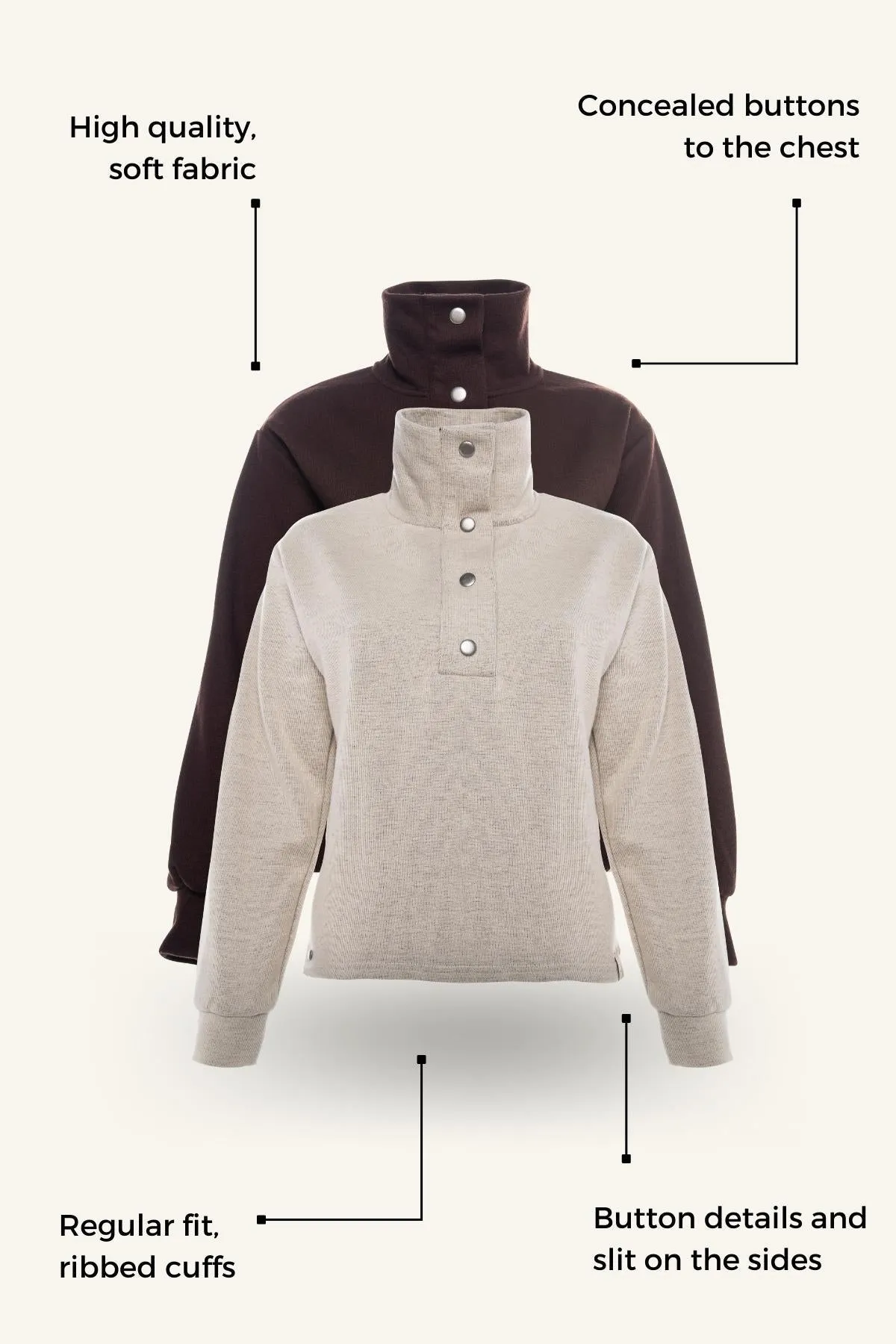 High Neck Buttoned Sweater Side Buttons