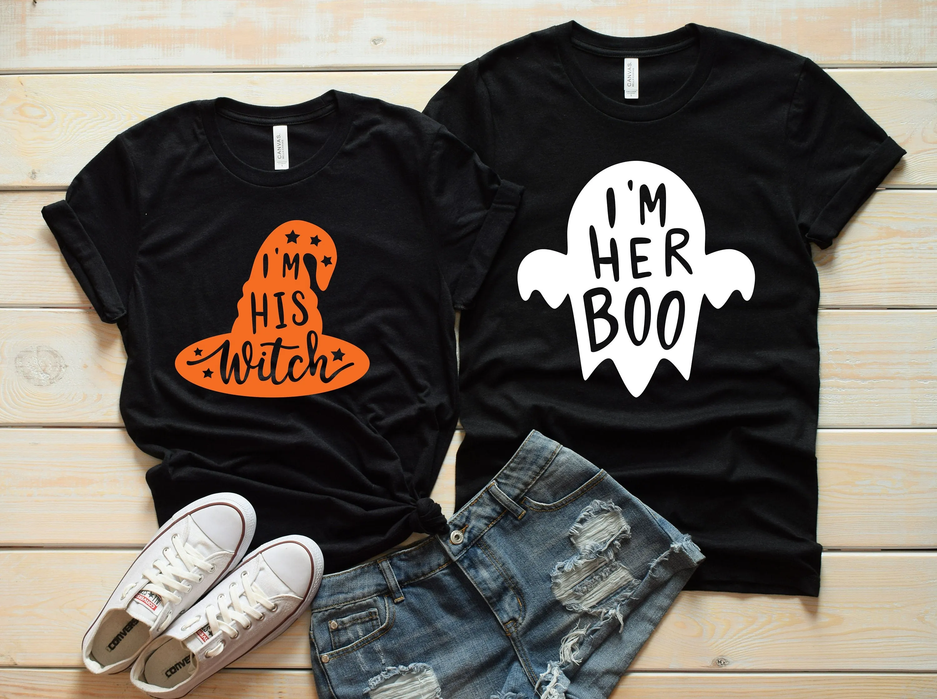 His Witch Her Boo Matching Adult T Shirts - Couples - Matching Shirts