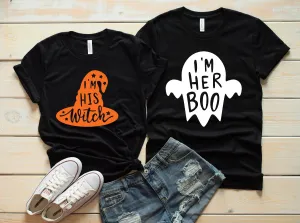 His Witch Her Boo Matching Adult T Shirts - Couples - Matching Shirts