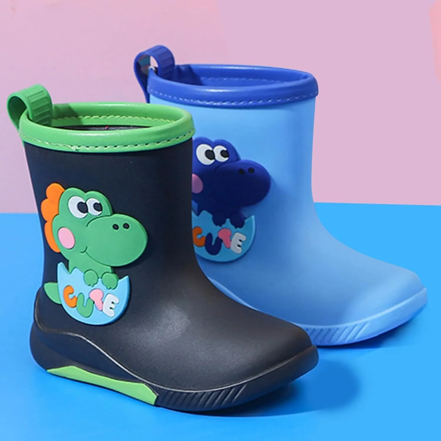 IWIHMIV Lightwight Waterproof Rain Boots Rubber Children Water Shoes Dinosaur Rain Boots for Boys