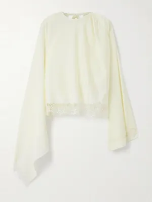 Lace-trimmed satin blouse