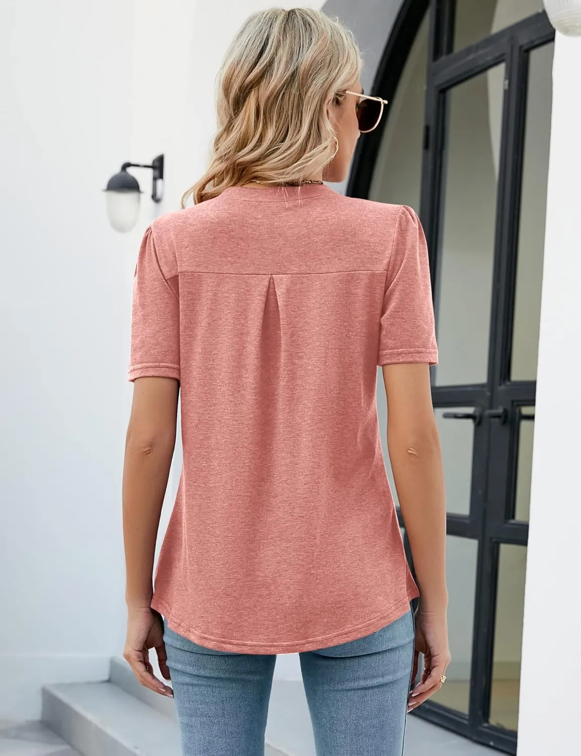 LUYAA Women's Long Sleeve Casual Blouses Dressy Tunic Top V Neck Button Office Wear Fall Winter