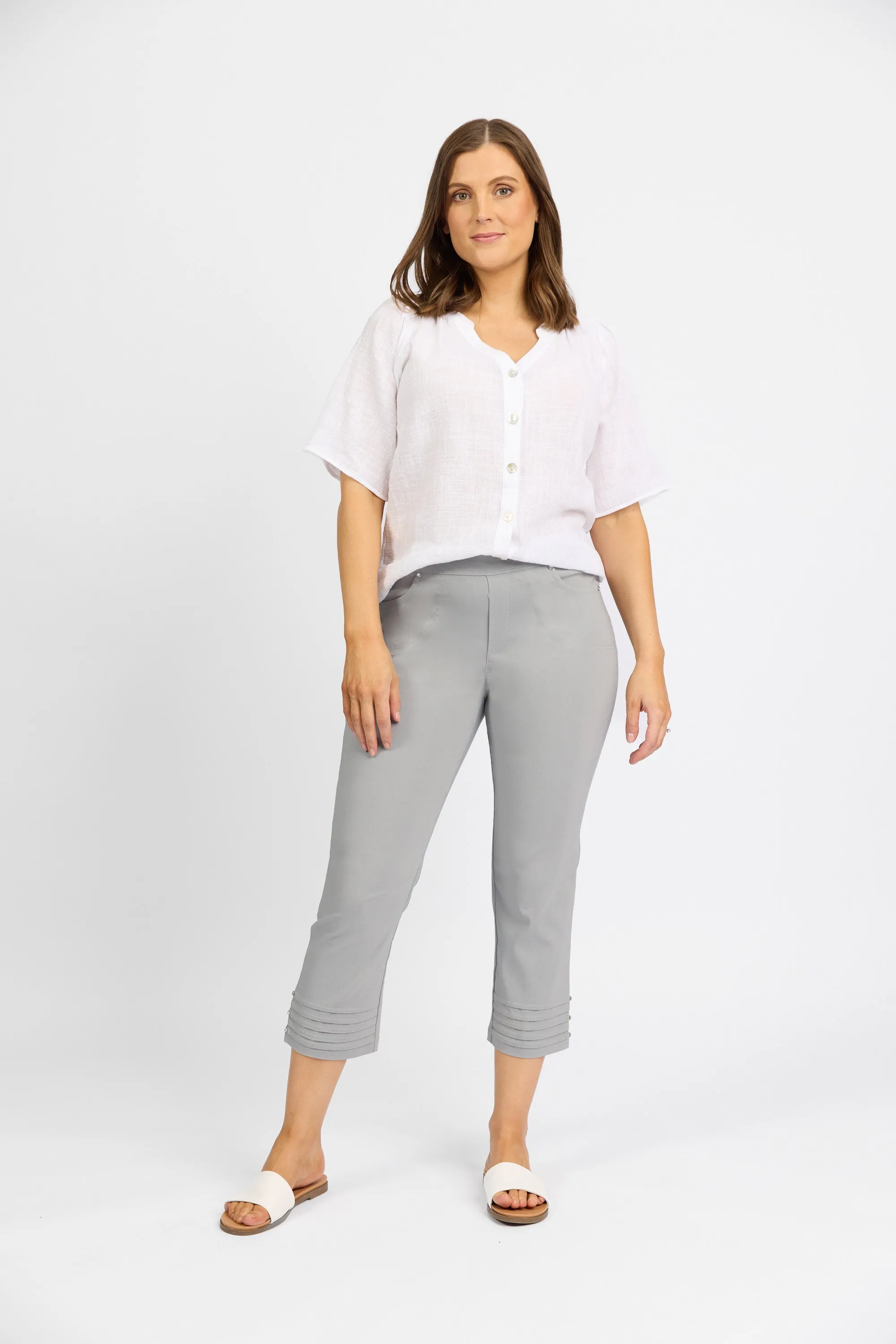 Macjays - Mercy Crop Pant with Diamantes in Faille - Silver - M6245