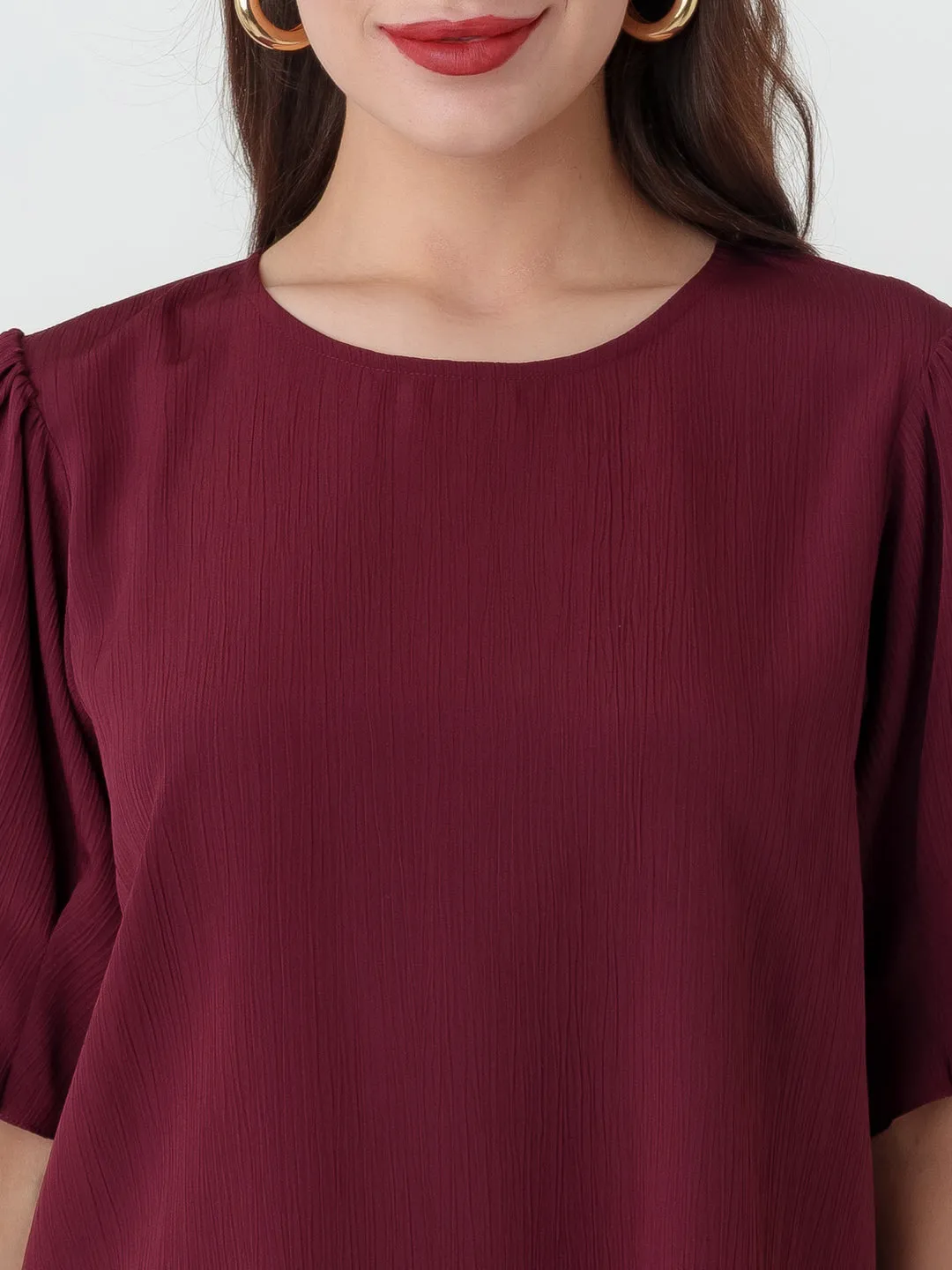 Maroon Textured Regular Top