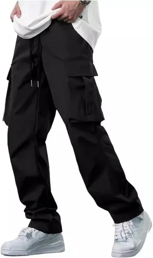 Men's Jogger Cargo Pant Elastic Waist Drawstring Straight Leg Sweatpants Lightweight Casual Trousers with Pockets