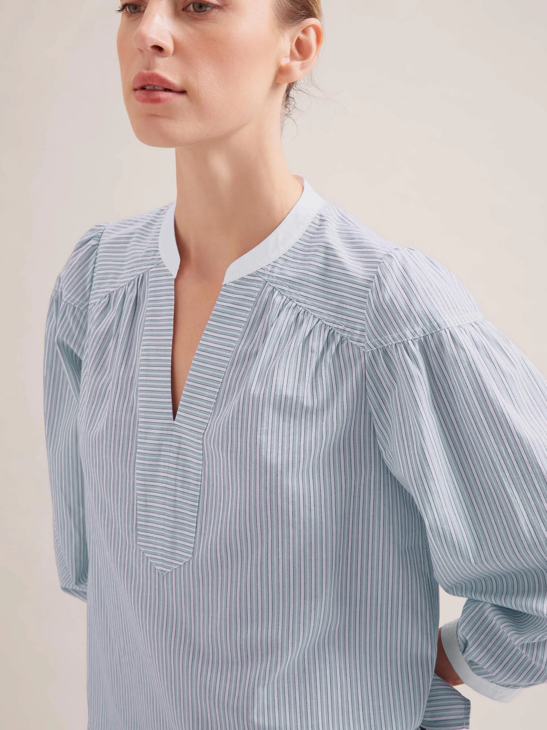 Mid blue and white stripe Erica organic shirt