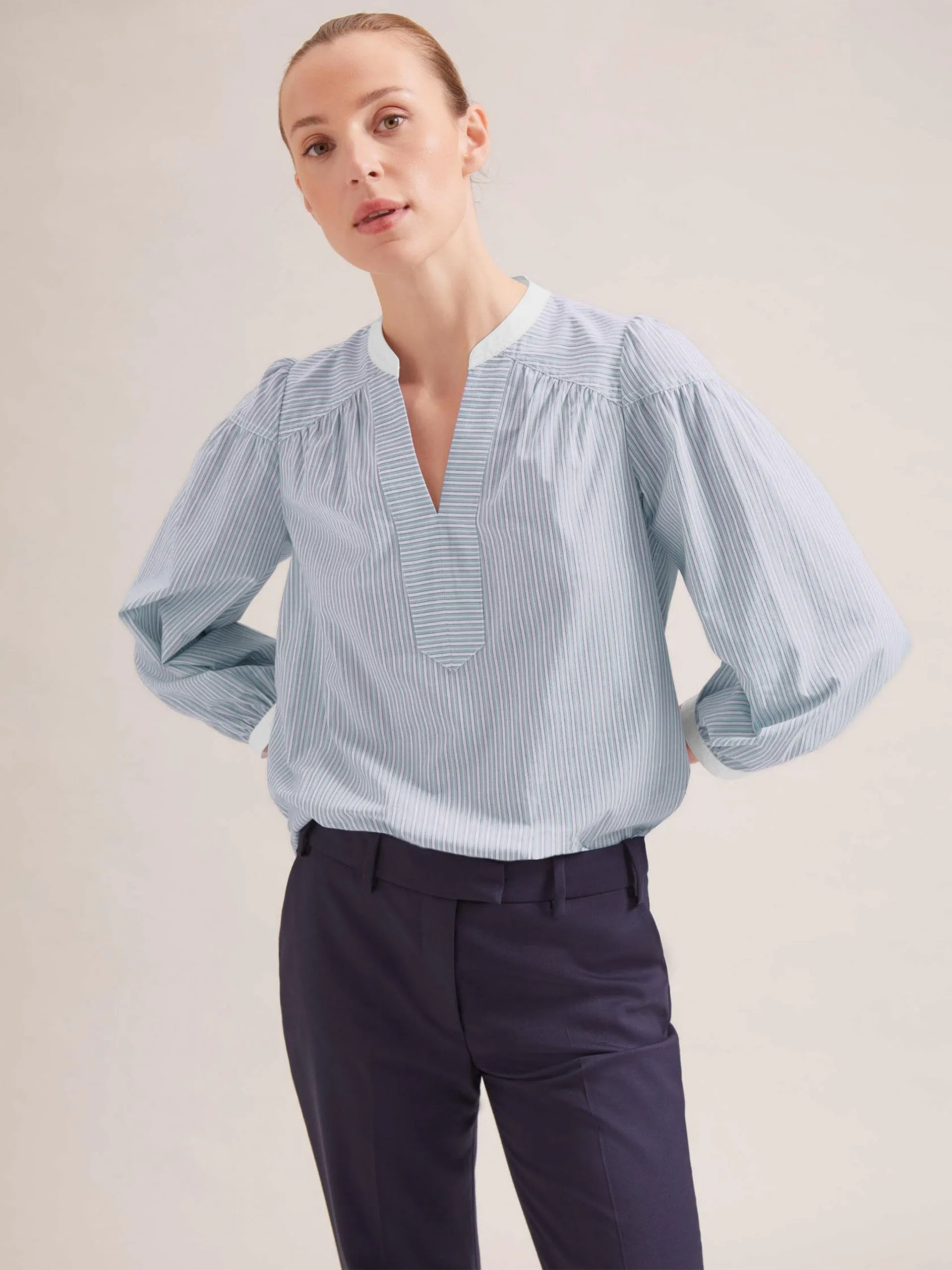 Mid blue and white stripe Erica organic shirt