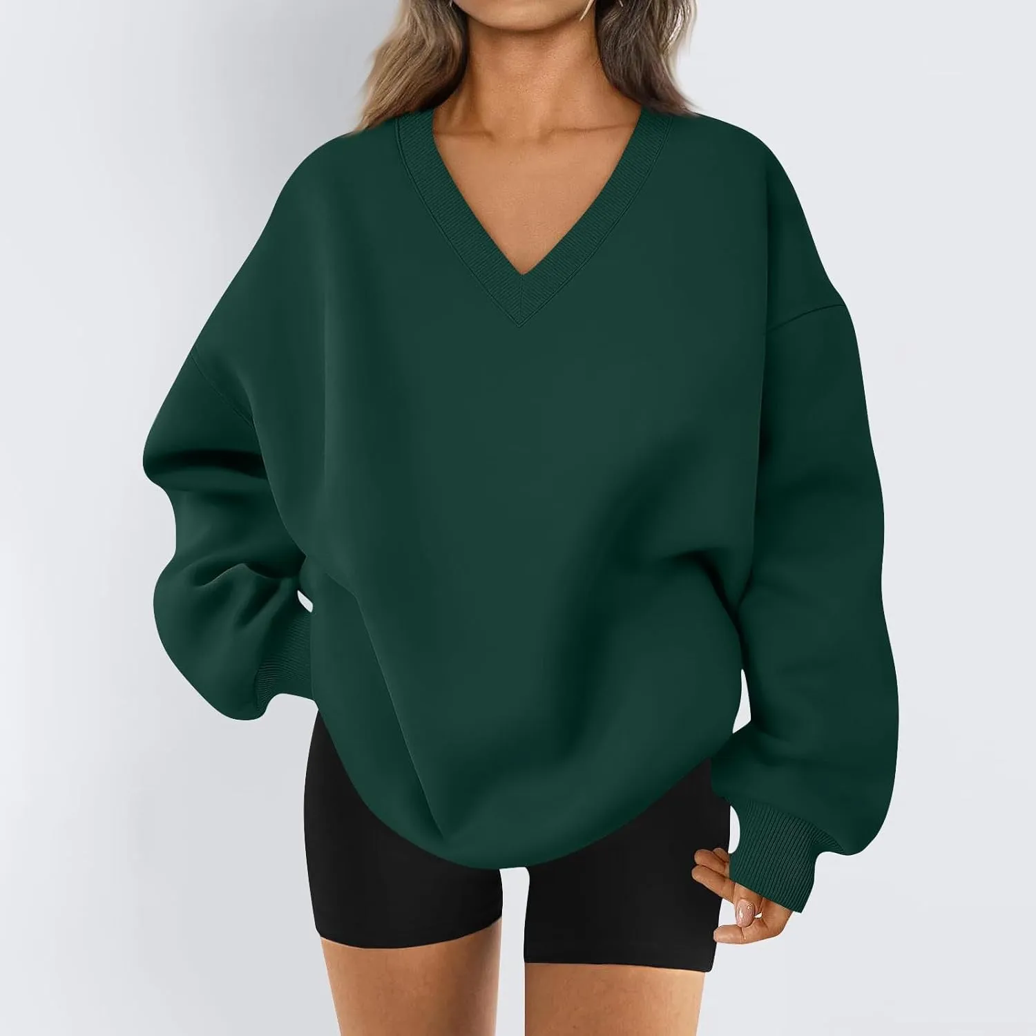 midelxp Womens Oversized V Neck Sweatshirt Trendy Casual Winter Fleece Pullover Sweaters Cute Preppy Long Sleeve Sweat Shirts