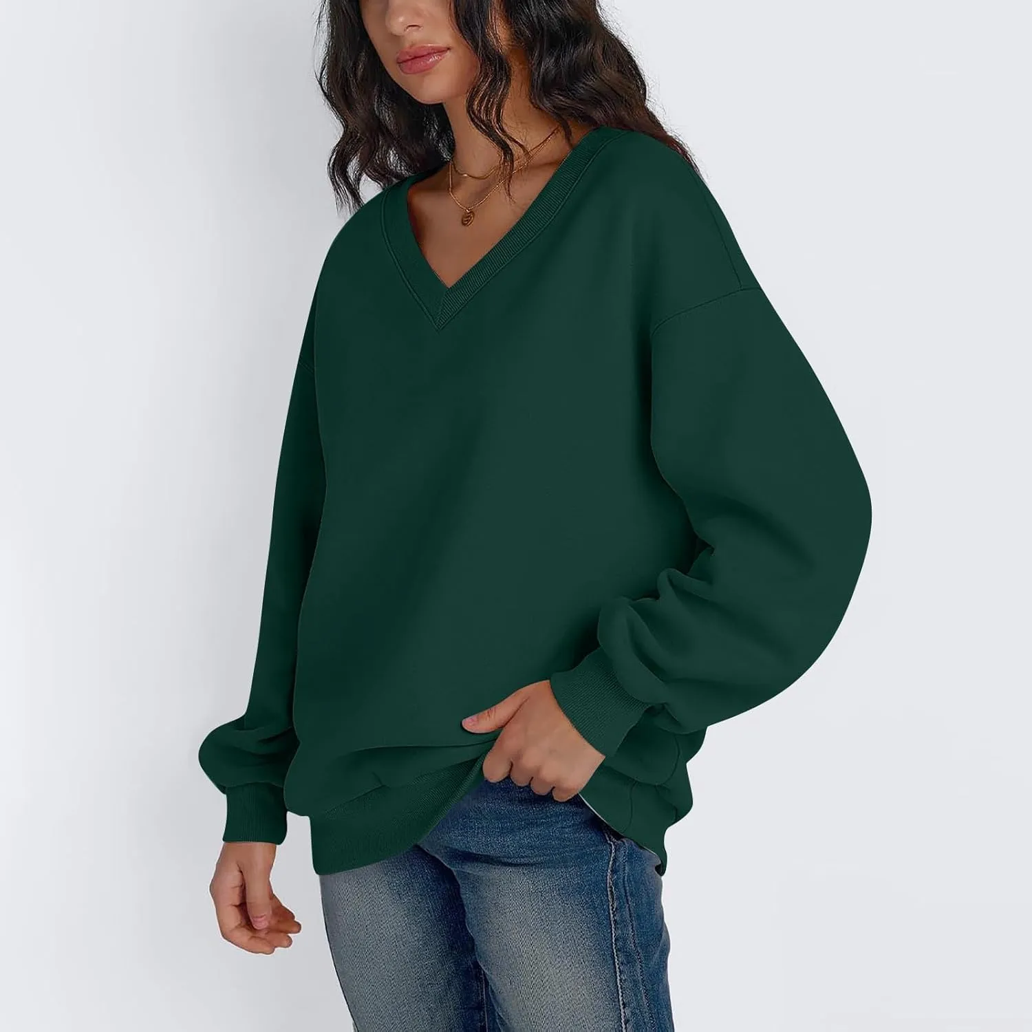 midelxp Womens Oversized V Neck Sweatshirt Trendy Casual Winter Fleece Pullover Sweaters Cute Preppy Long Sleeve Sweat Shirts