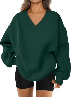 midelxp Womens Oversized V Neck Sweatshirt Trendy Casual Winter Fleece Pullover Sweaters Cute Preppy Long Sleeve Sweat Shirts