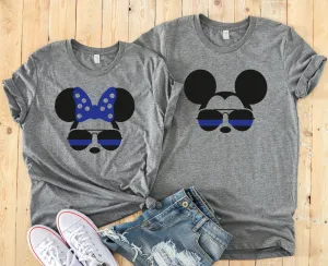 Minnie and Mickey Police Shirts - Disney Couples - Matching Shirts - Blue Line Minnie and Mickey - Disney Police