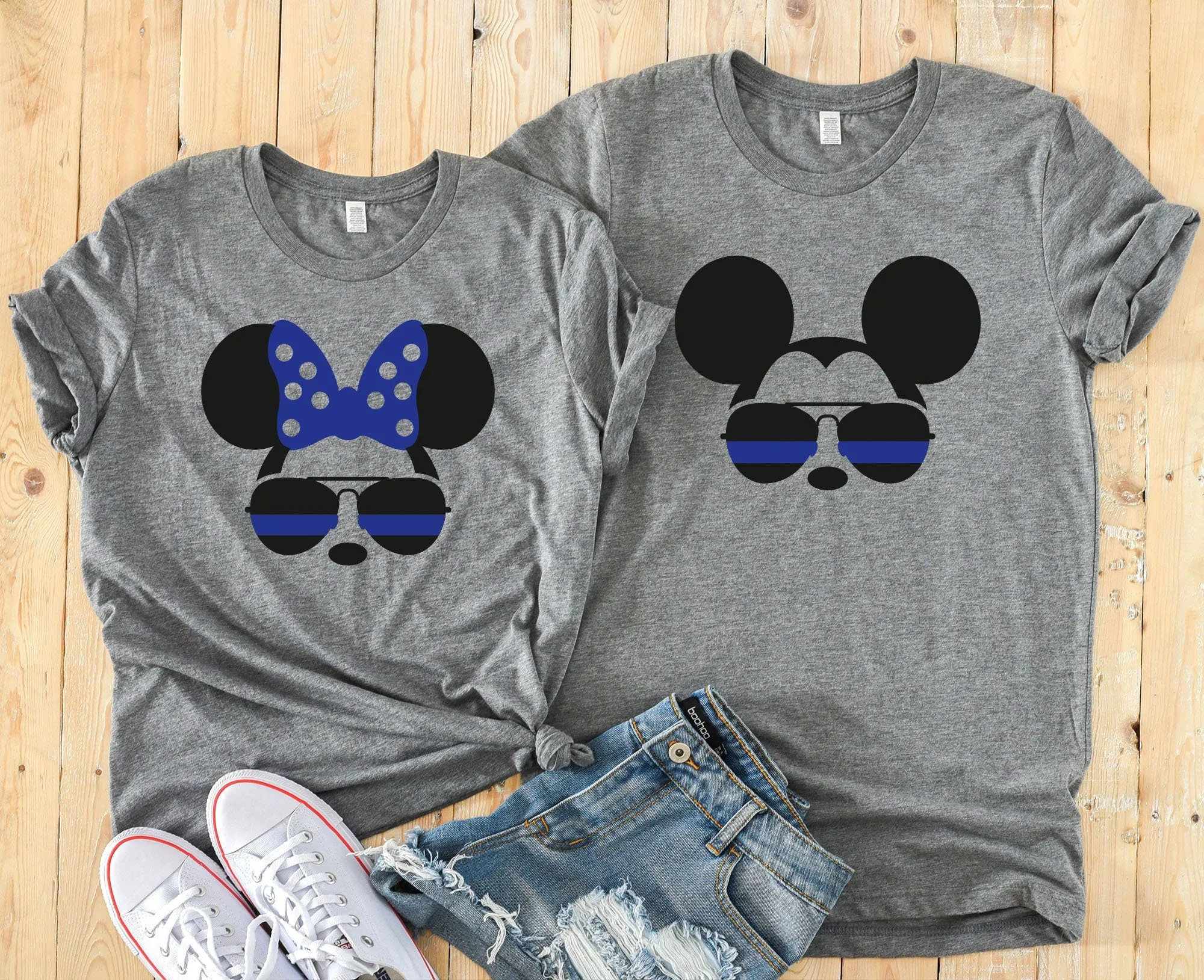 Minnie and Mickey Police Shirts - Disney Couples - Matching Shirts - Blue Line Minnie and Mickey - Disney Police