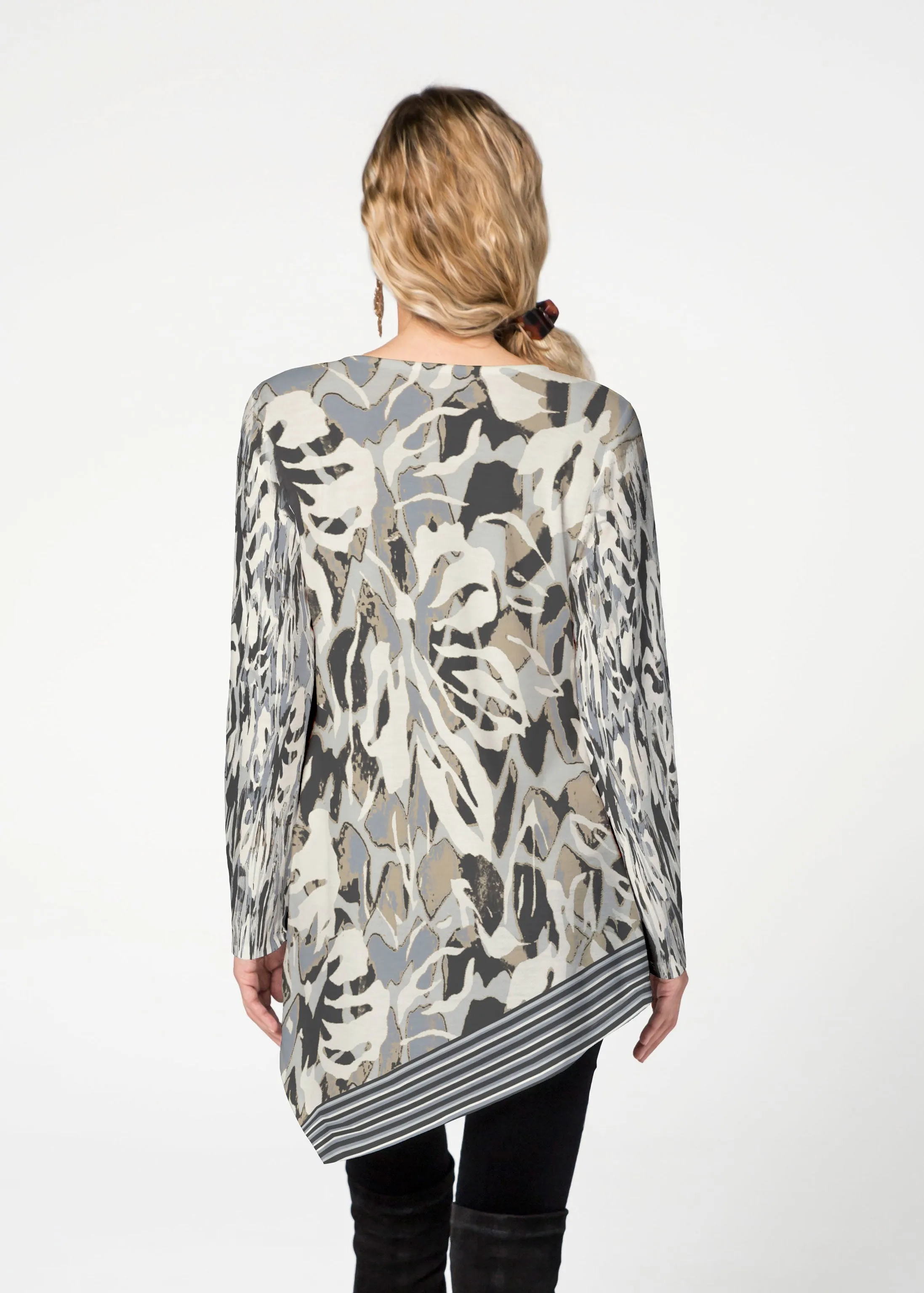 Mystic Floral Stripe Grey (19170) ~ Asymmetrical French Terry Tunic